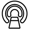 Line icon of wireless signal arcs above a base station tower, representing 24x7 remote support and dispatch